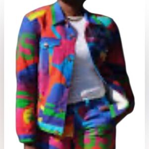 BruceGlen Logo 85 Printed Denim Jacket Unisex Colorful Streetwear NWT Size L